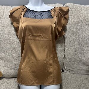 Express Bronze Satin Blouse with Black Mesh Yoke